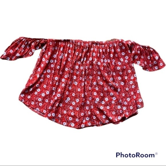 Elodie Off The Shoulder Floral Red Top | L - Picture 2 of 6